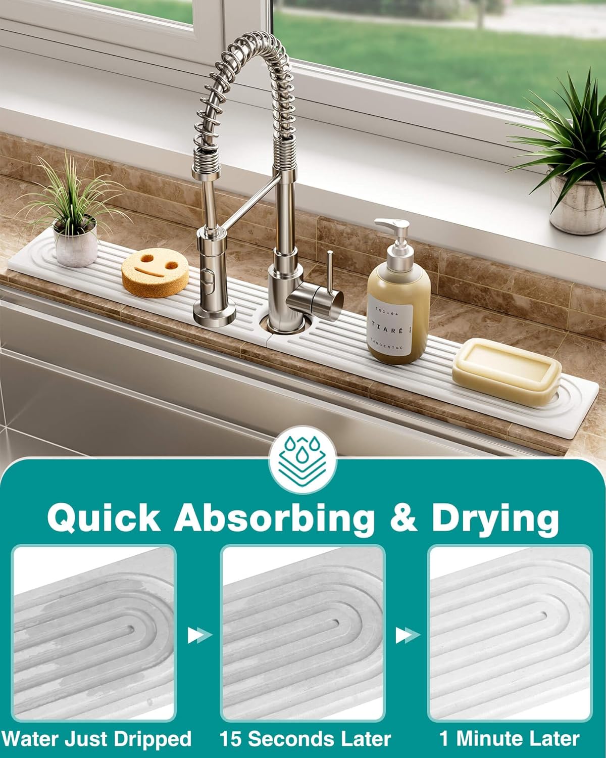 Thumbnail 1 de Stone Faucet Mat Diatomite Sink Protector 23.6"