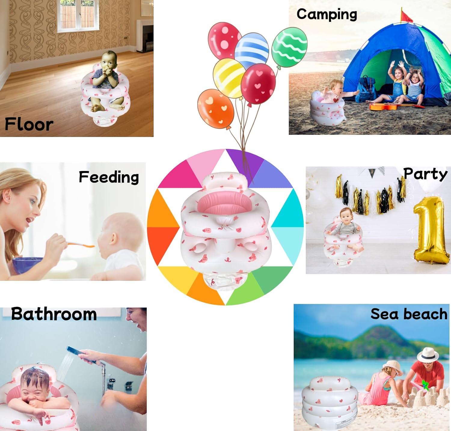 Thumbnail 4 de Seggiolino gonfiabile per bambini 4-24 mesi con pompa integrata e schienale di supporto (Rosso)