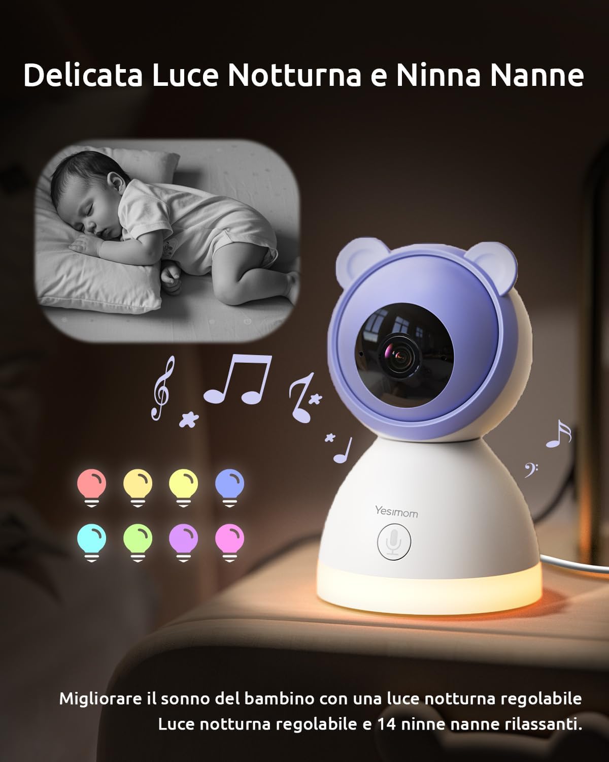 Thumbnail 3 de YESIMOM 2K Baby Monitor Video e Audio: Telecamera con PTZ 360°, App & 5" Monitor
