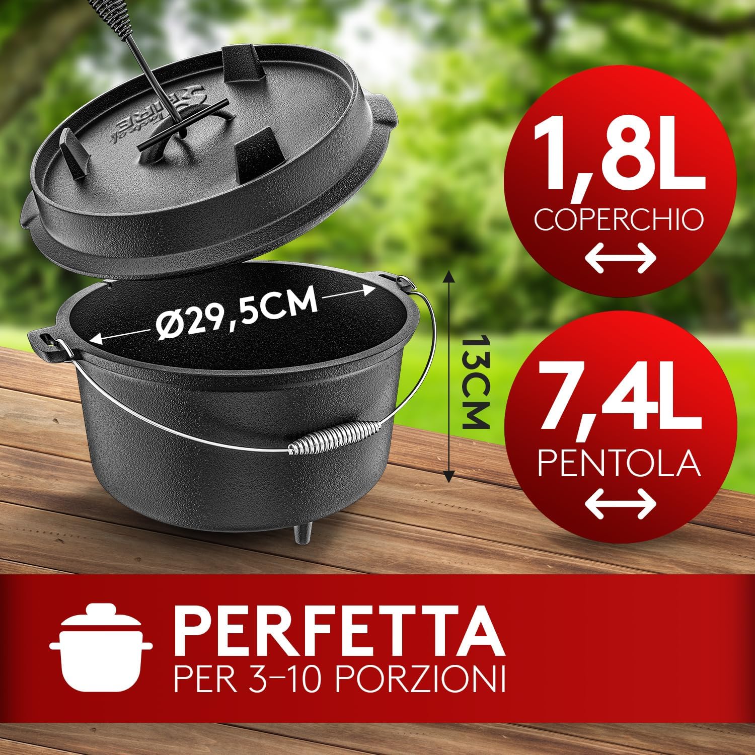 Thumbnail 5 de Taste of Fire [L'Originale] Set Pentola Olandese in Ghisa 7,4 L con Coperchio 1,8 L e Doppia Funzione