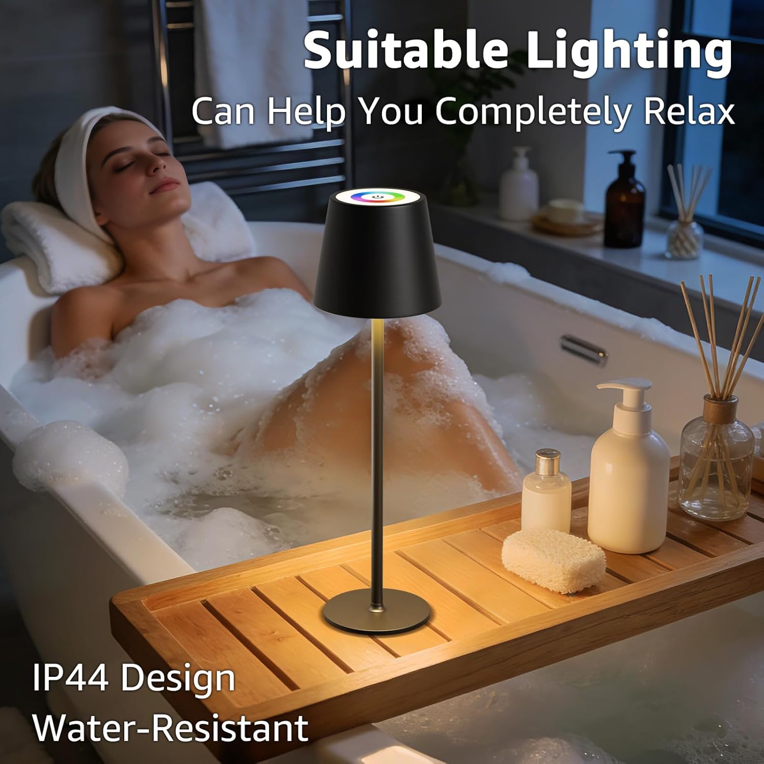 Thumbnail 4 de MALUX Kabellos Akku-Tischlampe dimmbar mit LED, USB‑C & IP44 (Schwarz)