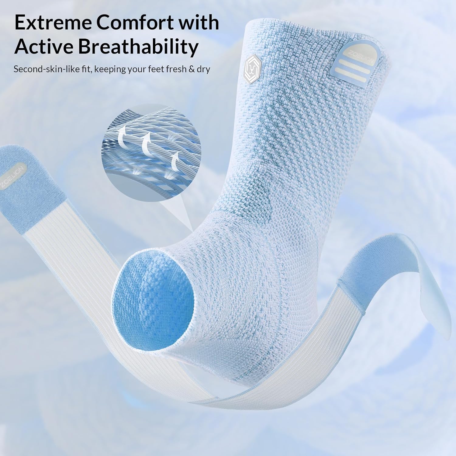 Detalle de ZOELION Ankle Support with Removable Fishnet Strap: 3D Knit, Breathable Compression for Ligament and Achilles Care