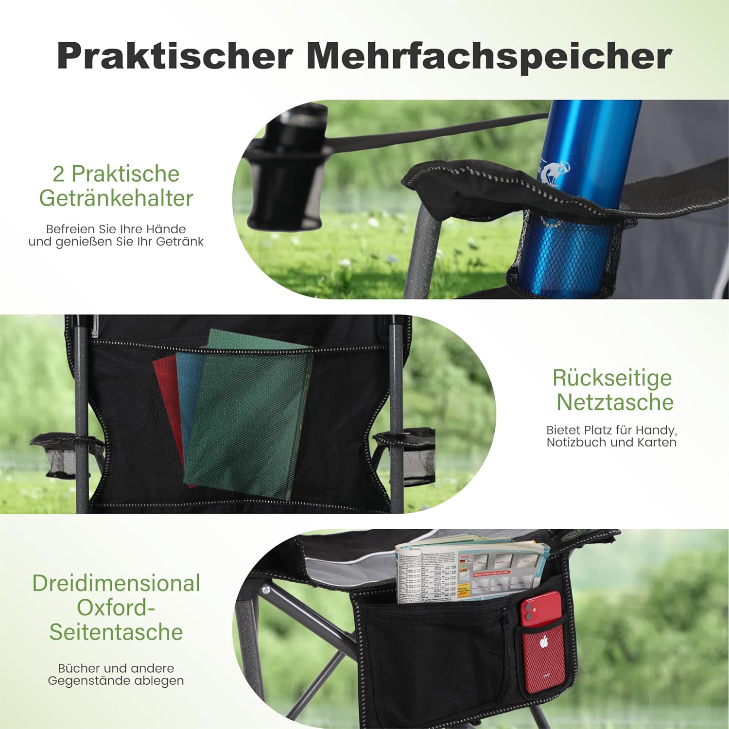 Thumbnail 4 de LET'S CAMP Campingstuhl Klappstuhl Faltbar Angelstuhl XL mit Getränkehaltern und Tragetasche – 160 kg Tragkraft