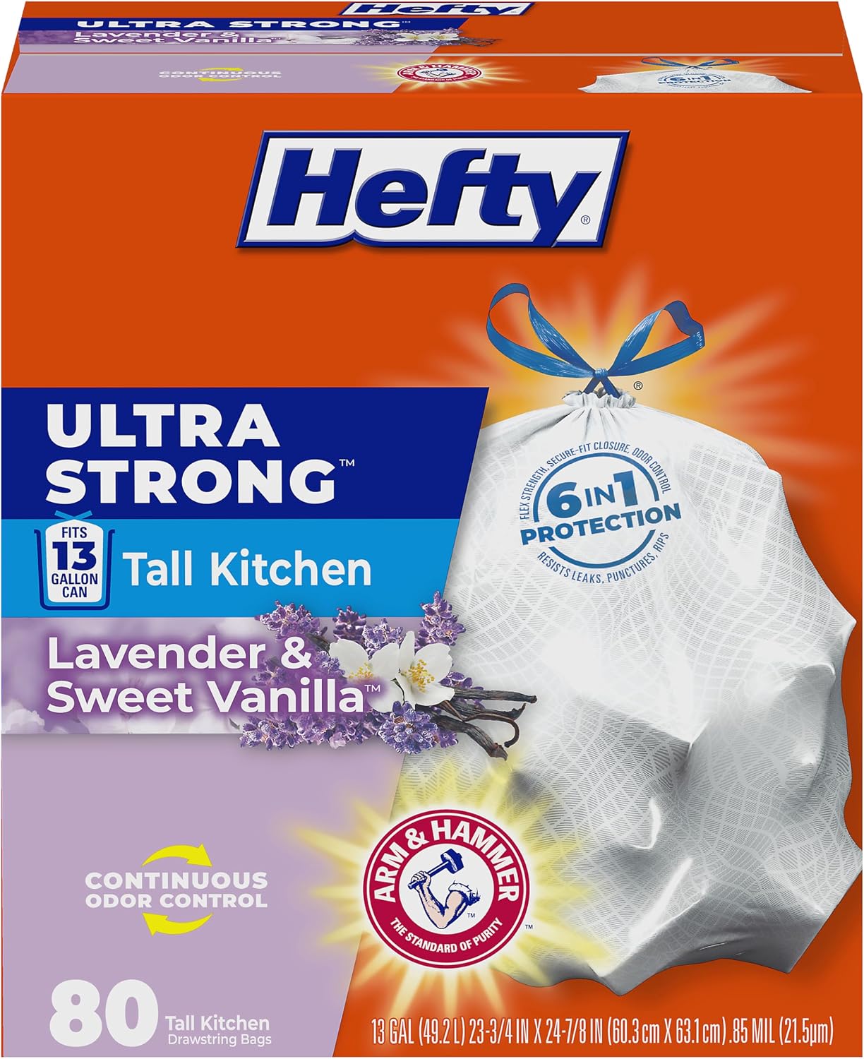 Imagen de Hefty Ultra Strong 13 Gal Kitchen Trash Bags, White, Lavender Vanilla (80ct) en OfertitasTOP