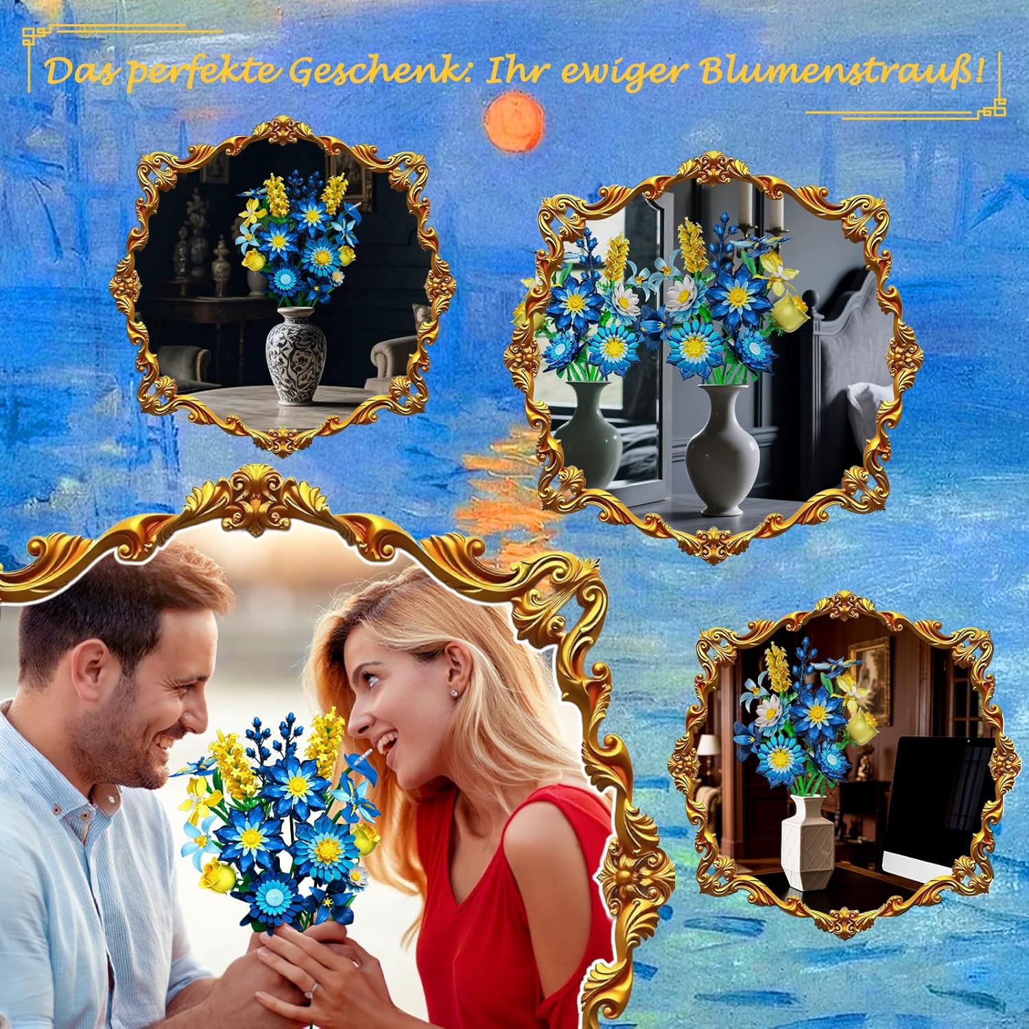 Thumbnail 6 de Rongmeiz Gänseblümchen-Blumenstrauß Bausatz – eisblaues Vintage-Blumenarrangement aus Premium-Bausteinen