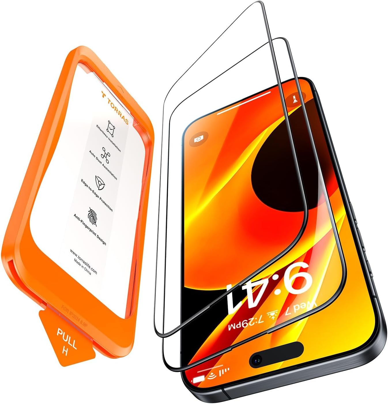 Detalle de TORRAS Panzerfolie für iPhone 15 Pro Max – Full Screen Schutzglas 9H+ mit Auto-Installation (2 Stück)