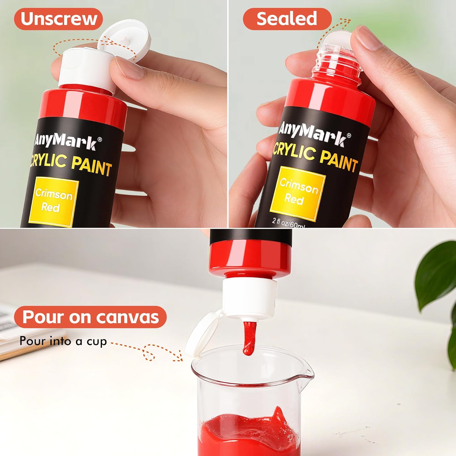 Thumbnail 3 de AnyMark Peinture Acrylique – Ensemble de 48 couleurs classiques avec 12 pinceaux et flacons de 60 ml