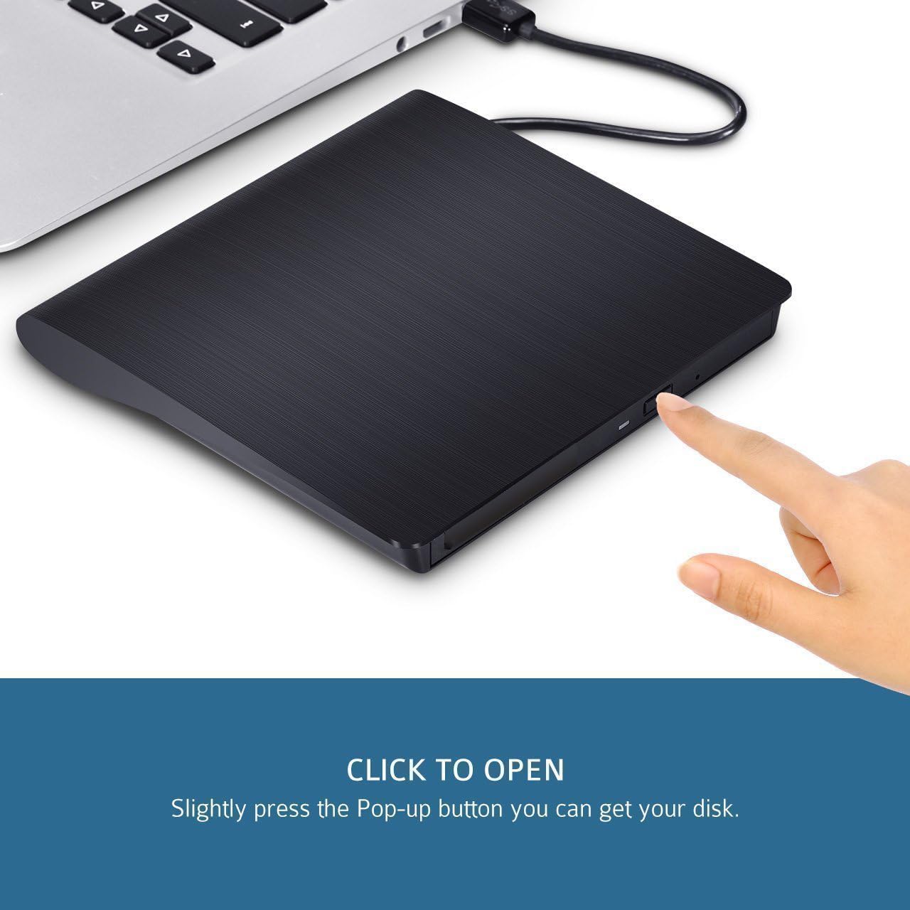 Detalle de Vlio External USB 3.0 Slim CD/DVD Drive (Portable Burner/Reader) for PC, Laptop & Desktop