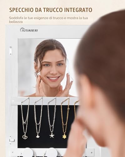 Detalle de Hzuaneri Armadietto Portagioie con Specchio a figura intera, LED 8, Bianco e Nero