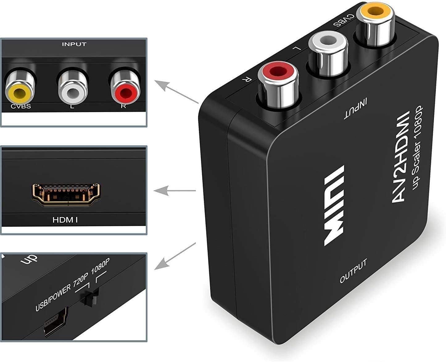 Detalle 2 de Amtake RCA auf HDMI Konverter – AV auf HDMI Adapter für PS2, Xbox, VHS, DVD und mehr