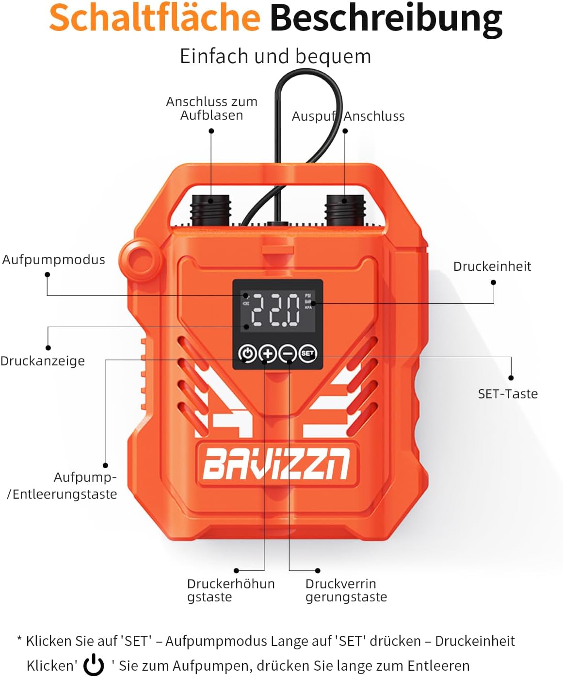 Thumbnail 1 de BAVIZZN 22PSI Sup Pumpe 12V DC – Zweistufige Pumpe mit Auto-Stopp für SUP, Boot & Kajak