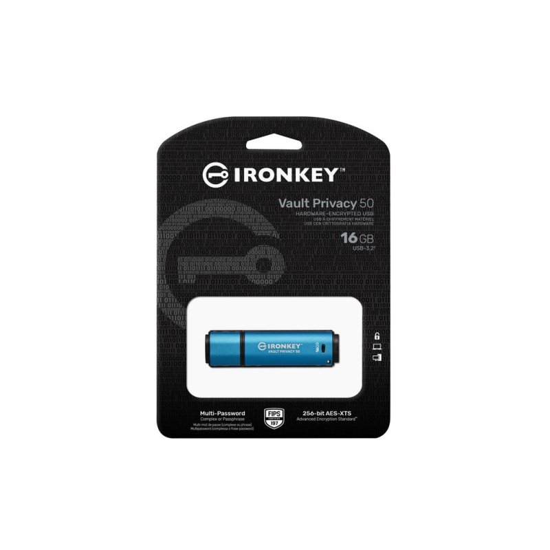 Detalle 2 de Kingston IronKey Vault Privacy 50 16GB AES-256 FIPS 197 USB 3.2 (Negro-Azul)