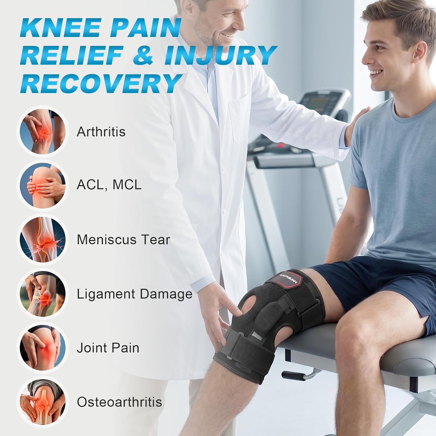 Detalle de Knee Support for Women and Men with Adjustable Hinged Design and Open Patella
