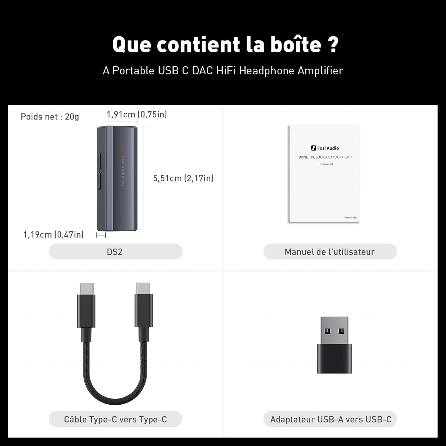 Thumbnail 6 de Fosi Audio DS2 : DAC/Amplificateur USB-C vers casque avec sortie 3,5 mm et 4,4 mm — DS256, CS43131