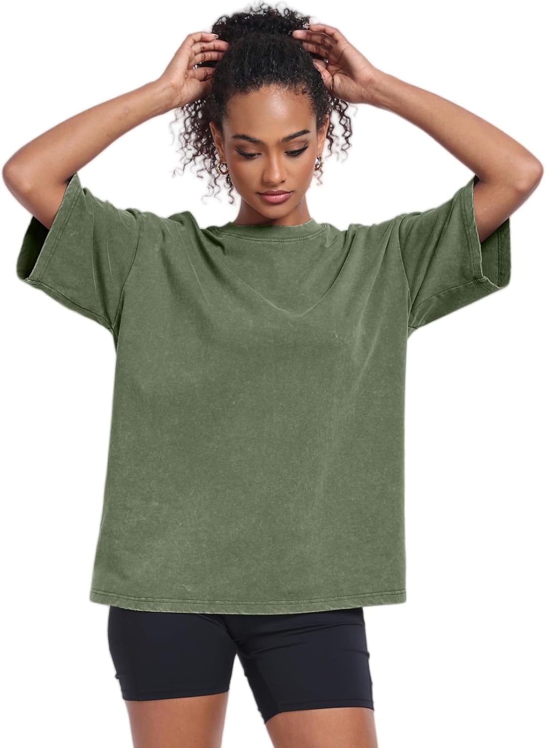 Thumbnail 4 de SnowElve Washed Vintage Oversized T-Shirt for Women & Unisex (Short Sleeve Cotton Acid Wash Crew Neck)