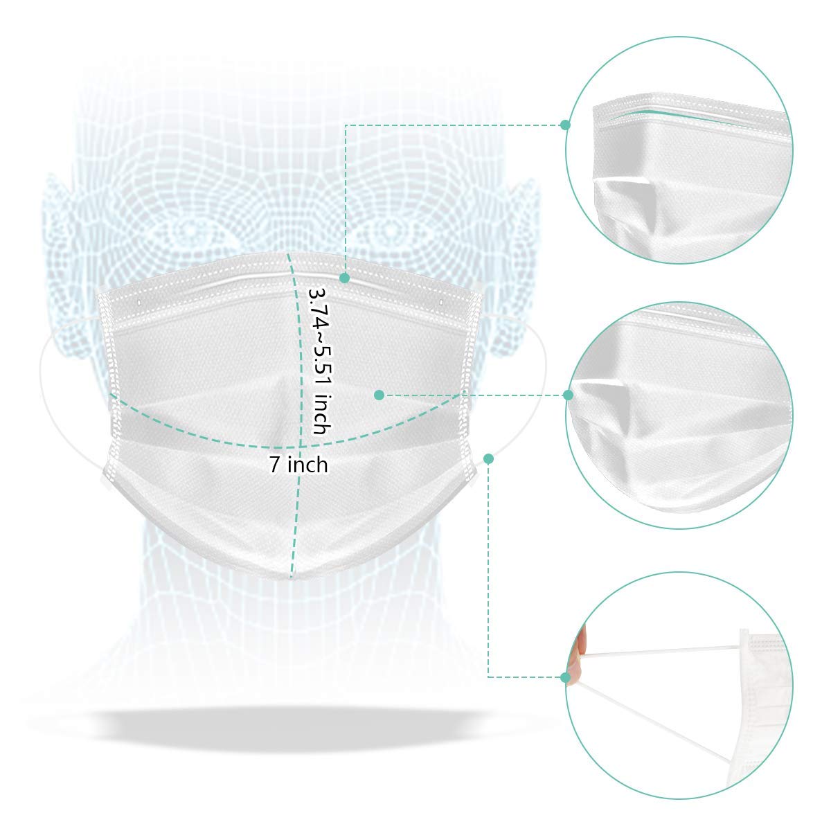 Detalle 2 de Wecolor 3 Ply Earloop Masks 100 Pcs