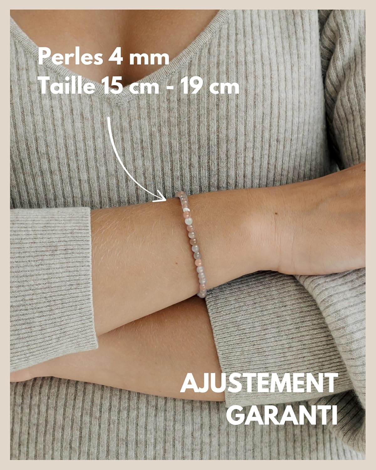 Detalle de Bracelet en perles naturelles et argent 925 — Bracelet en pierres précieuses 4 mm pour femme