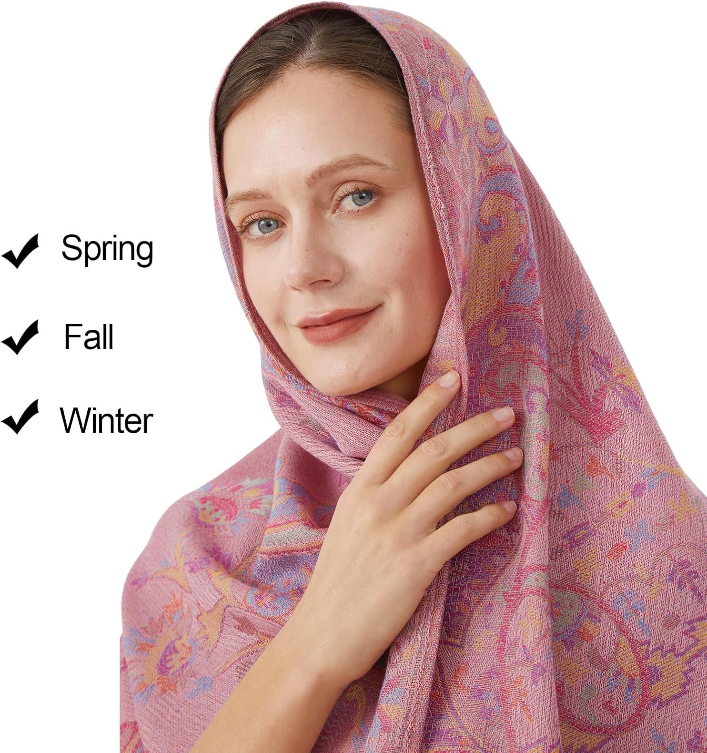 Detalle 1 de Paisley Pashmina Rave Shawl Scarf for Women, Reversible Ethnic Jacquard Wrap