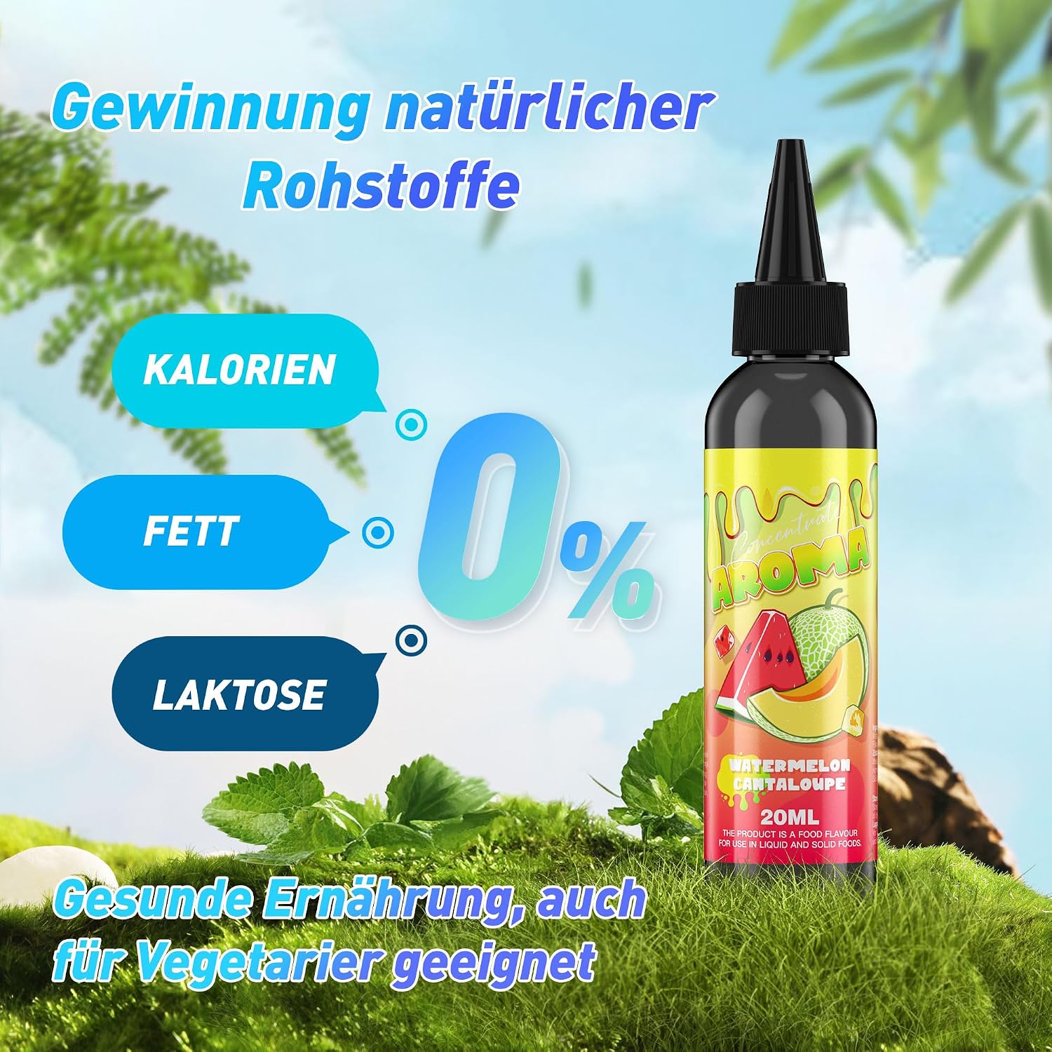 Detalle 2 de FURUN Wassermelone-Honigmelone Aromakonzentrat – hochdosiertes Lebensmittelaroma, 20 ml in 120 ml Flasche