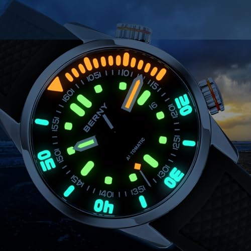 Detalle de BERNY Automatic Diver's Watch for Men with Sapphire Glass and Silicone Band