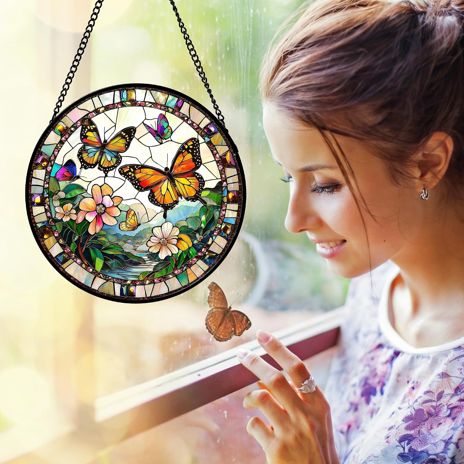 Detalle de Stained Glass Suncatcher, 9.8-Inch