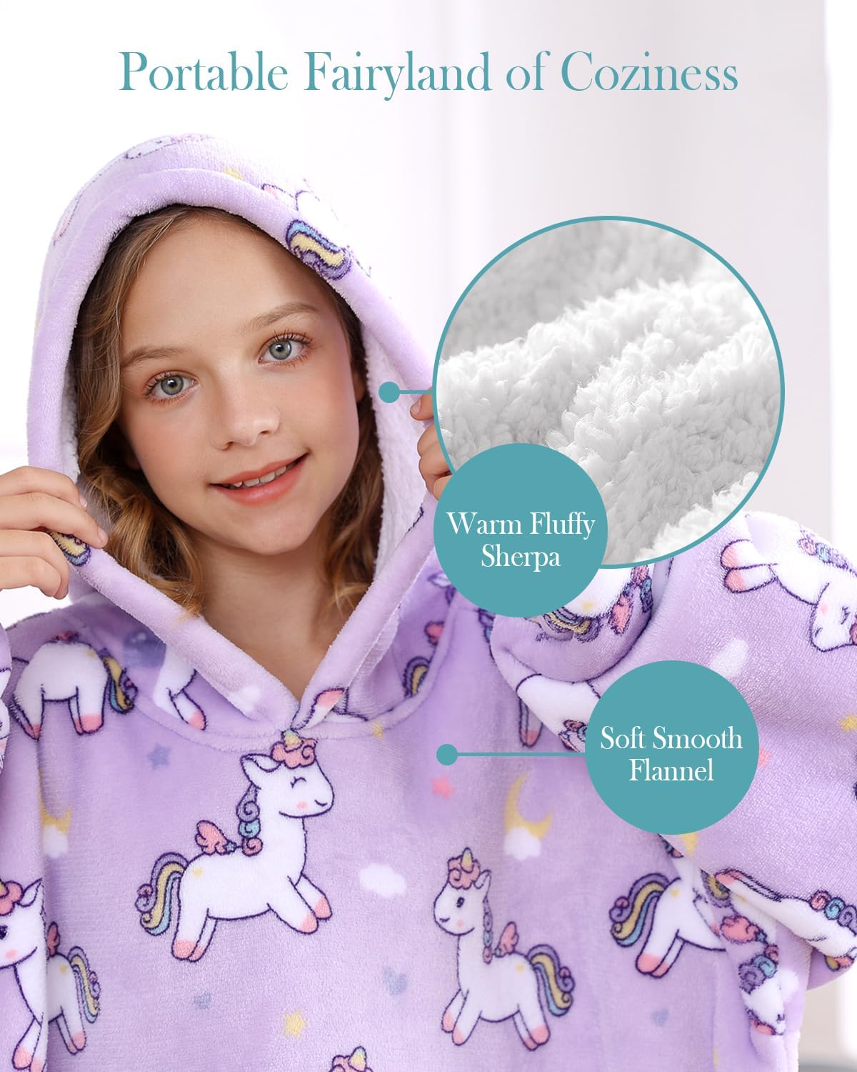 Detalle 2 de Topblan Kids Wearable Blanket Hoodie, Flannel and Sherpa, Purple Pony