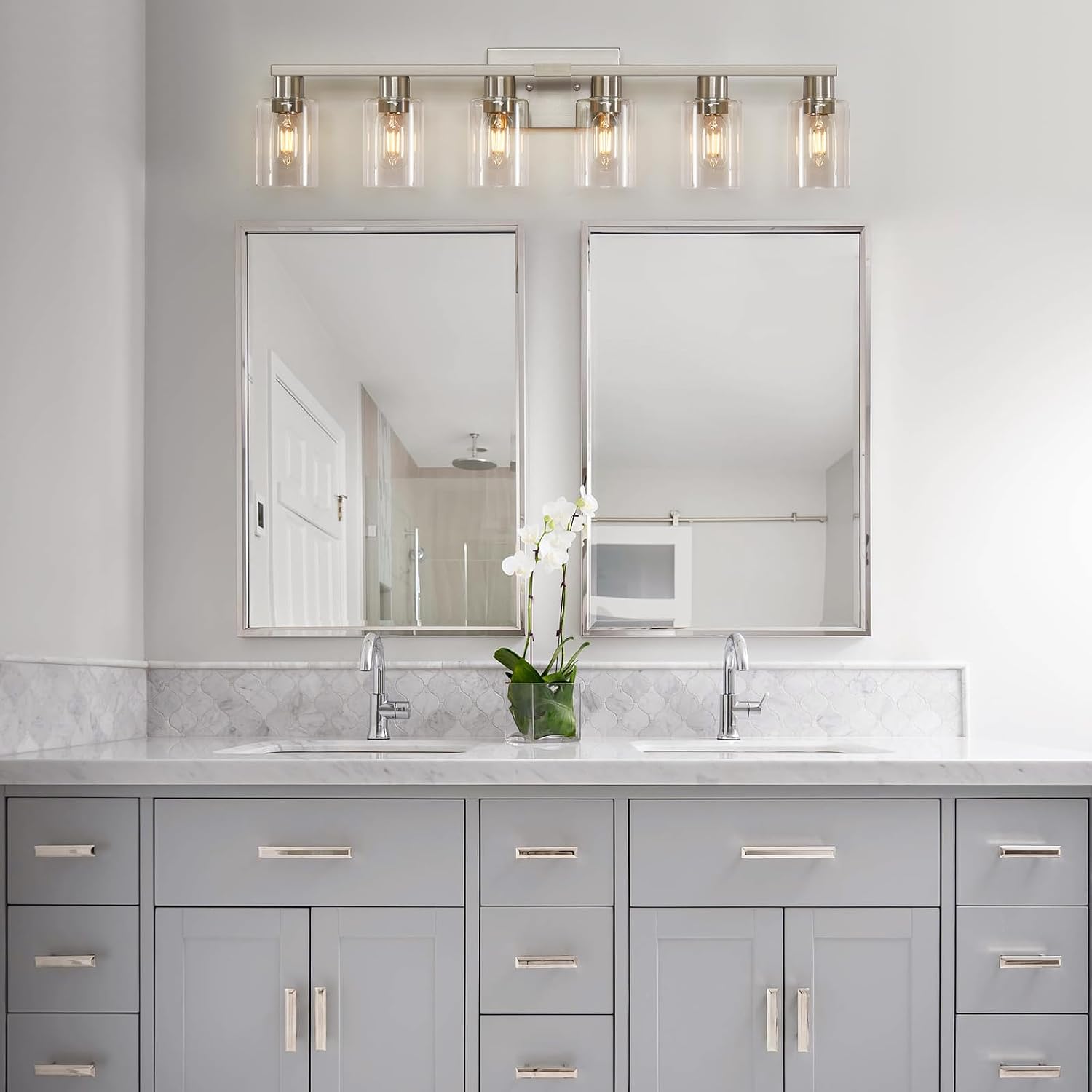 Detalle 2 de DIDUIO B2138SB-6 6-Light Bathroom Vanity Light, Brushed Nickel