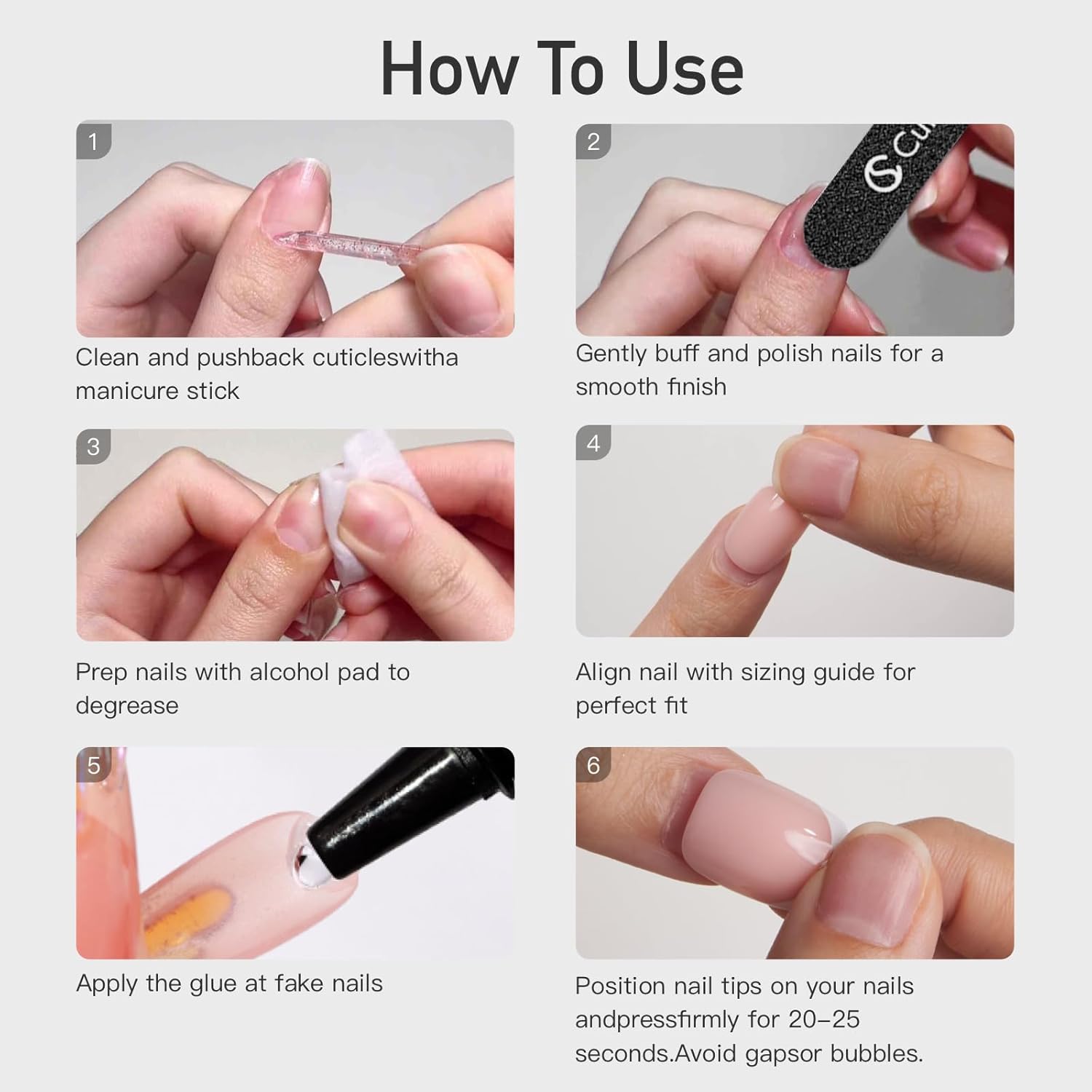 Thumbnail 3 de Curvlife Press On Nails Acrylic False Nails – French Love Design, 30pcs Full Cover Reusable Kit