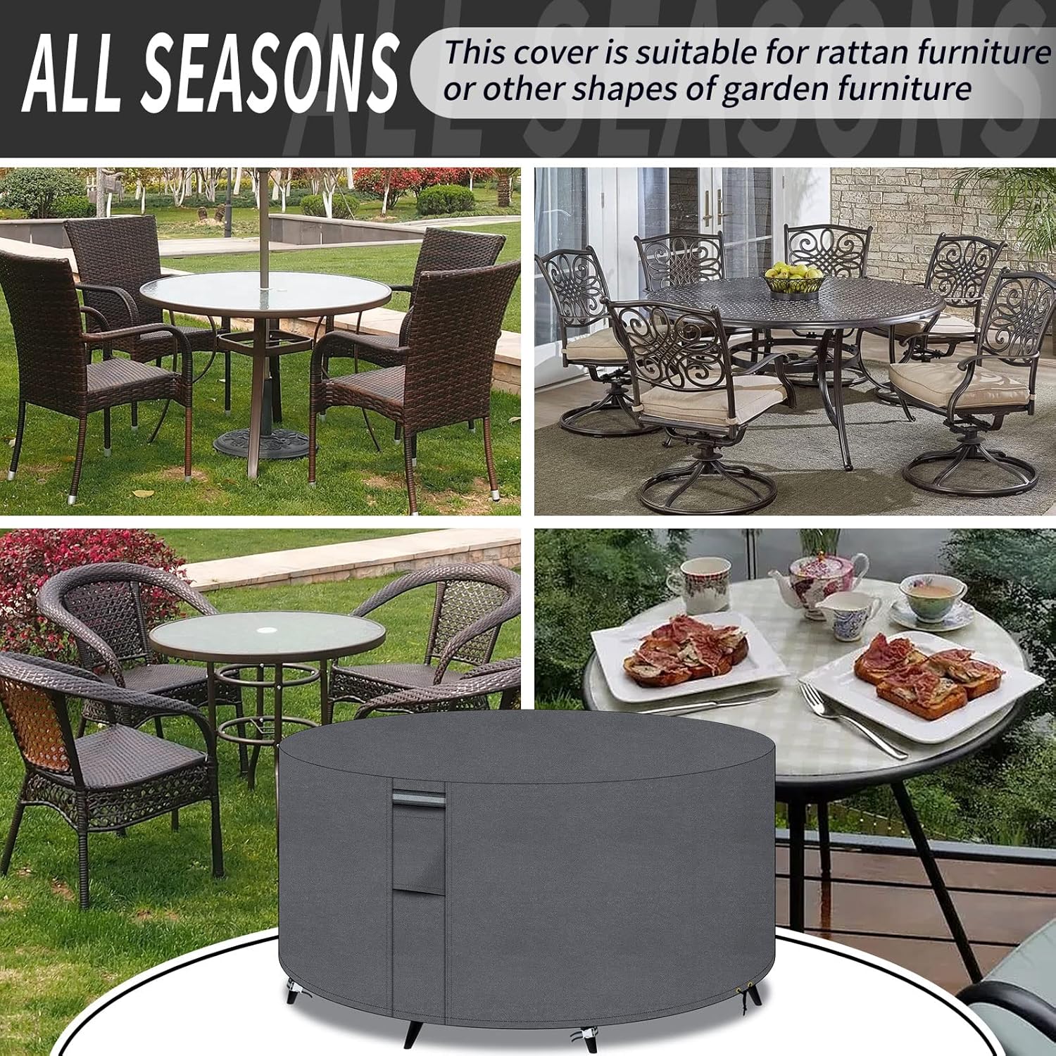 Thumbnail 6 de PATIO PLUS Garden Heavy Duty Round Table Cover, 230x90cm, Grey