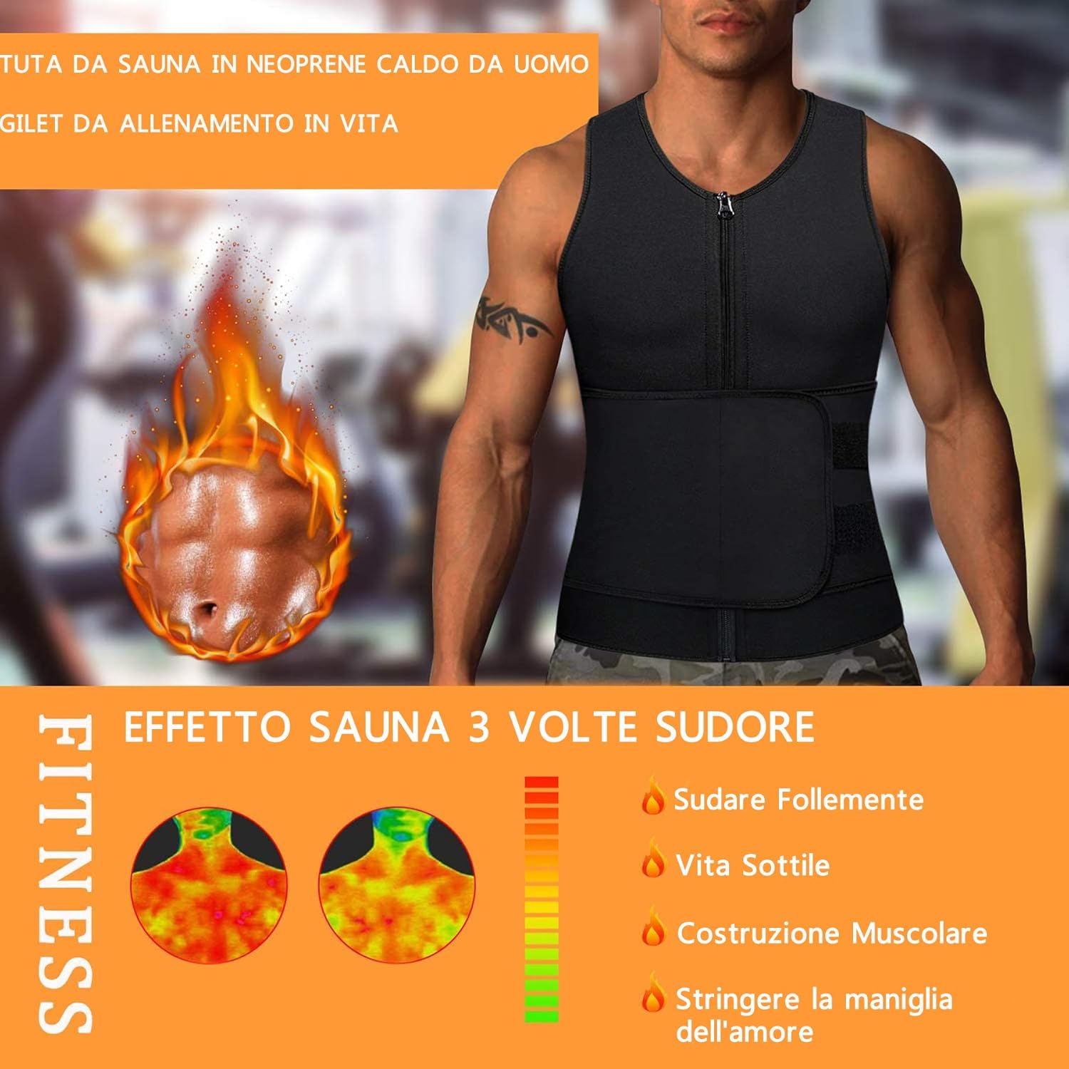 Thumbnail 2 de CHUMIAN Canottiera Dimagrante Uomo con Fascia Addominale in Neoprene – Gilet Sauna per Allenamento