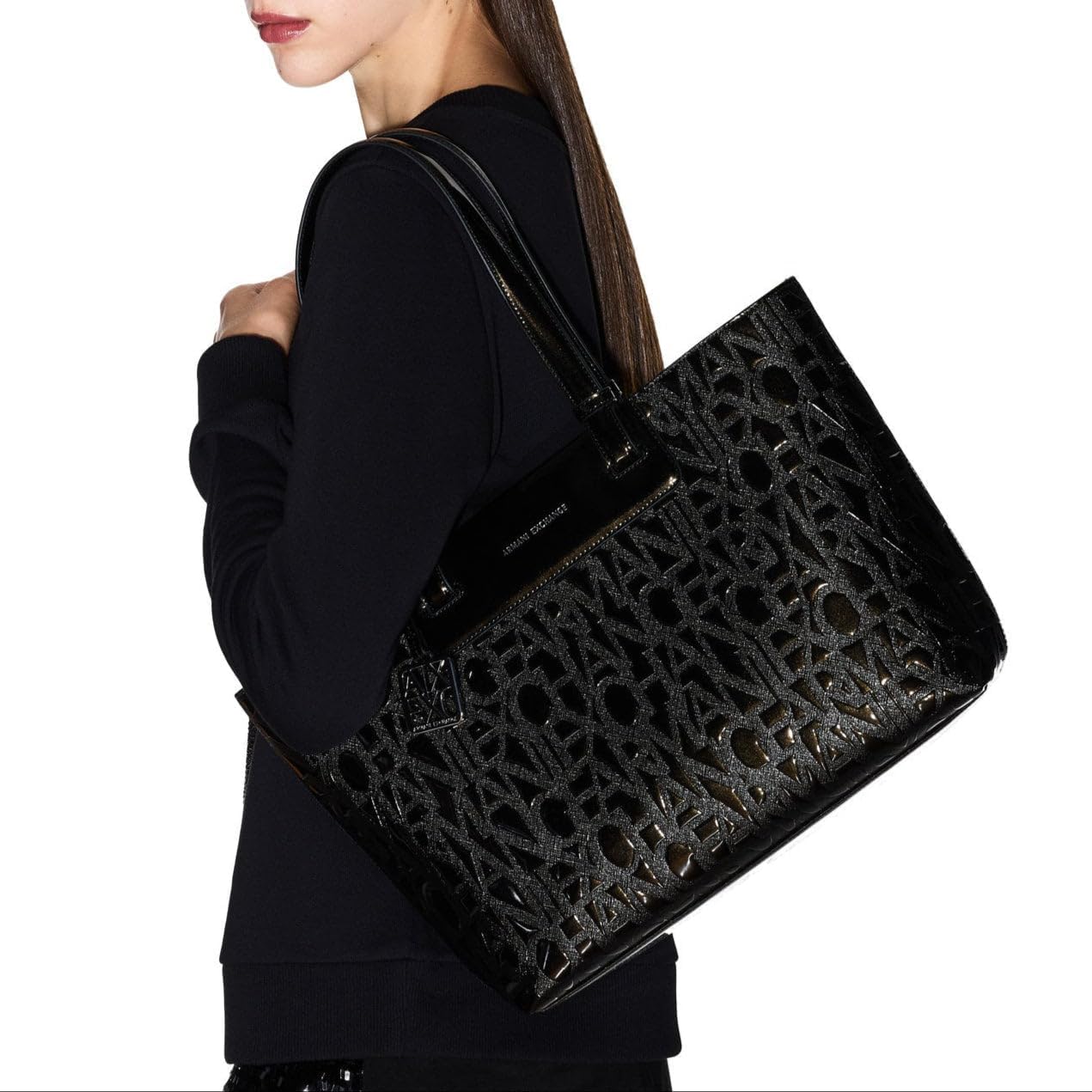 Thumbnail 1 de Armani Exchange Women's Liz: logo all over, stile classico in nero
