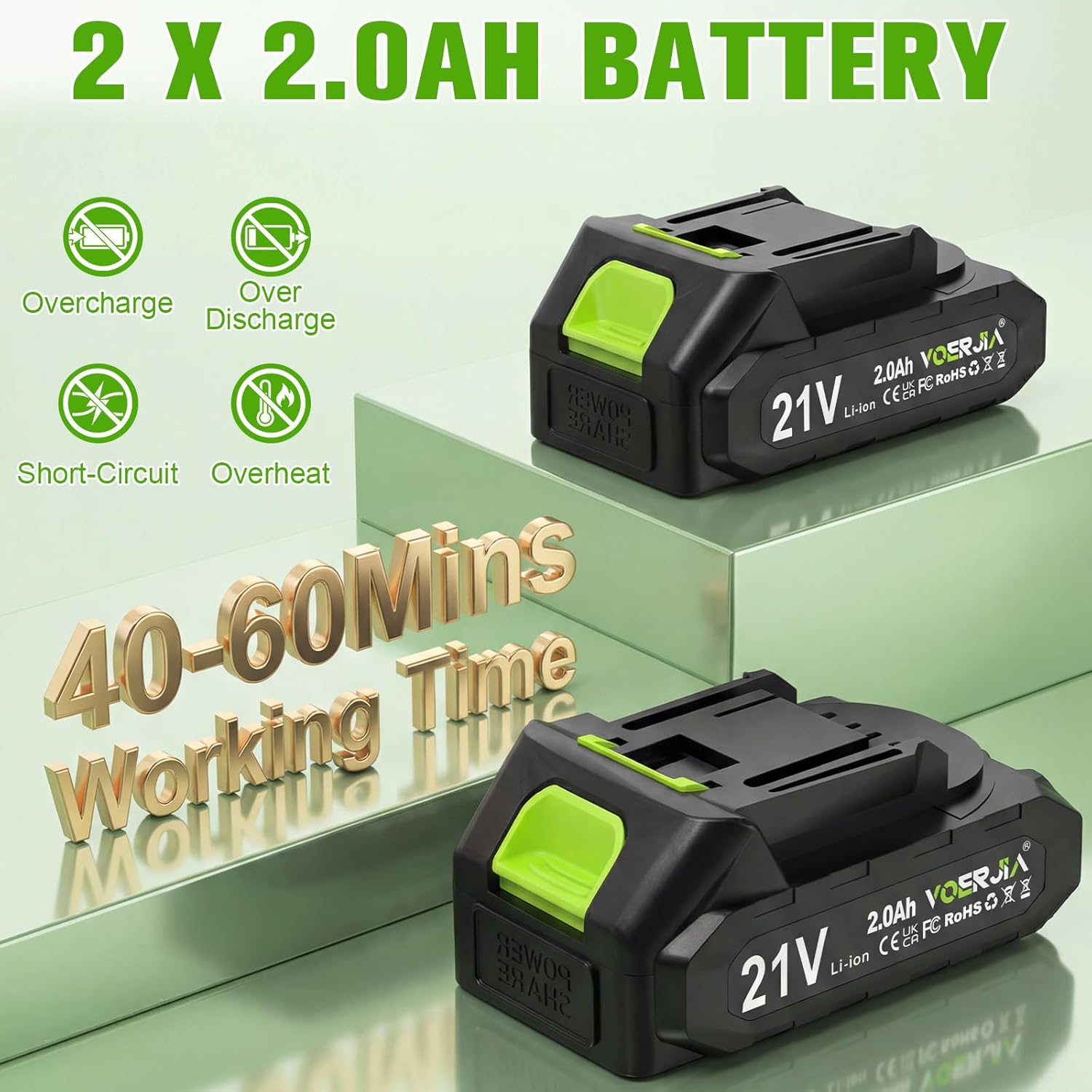 Thumbnail 2 de VOERJIA Cordless Grass Trimmer 21V (30cm) with 2 Batteries & Auto Line Feed, 2-in-1 Edger (Pro Edition LCD)