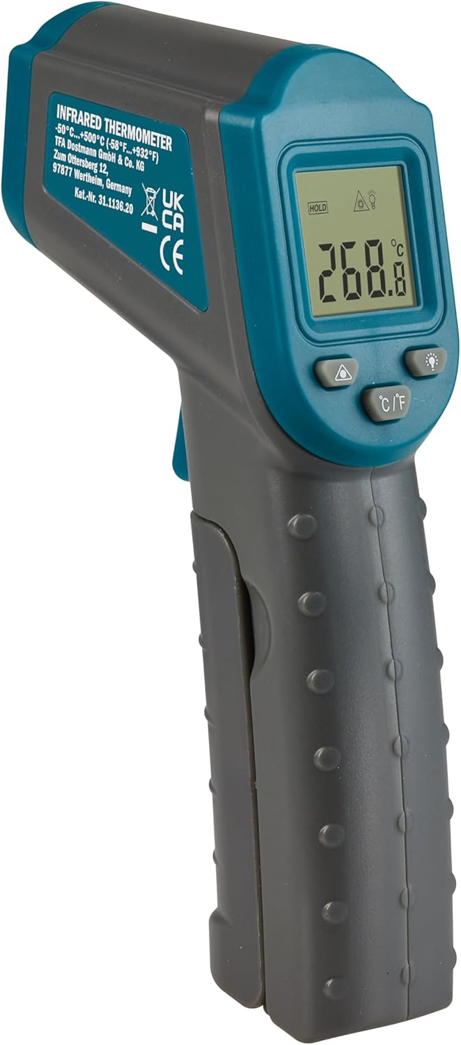 TFA Dostmann Thermomètre infrarouge RAY 31.1136.20 — mesure sans contact pour poêle à bois, barbecue et maison (turquoise)