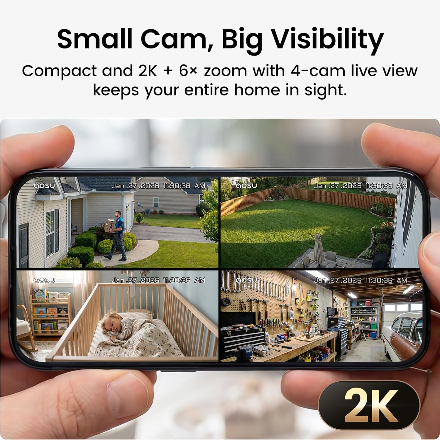 Thumbnail 5 de aosu 2K Security Cameras Wireless Outdoor 4-Cam Kit System with aosuBase 2.0 (No Subscription, Local Storage, 32GB, Expandable to 1TB)