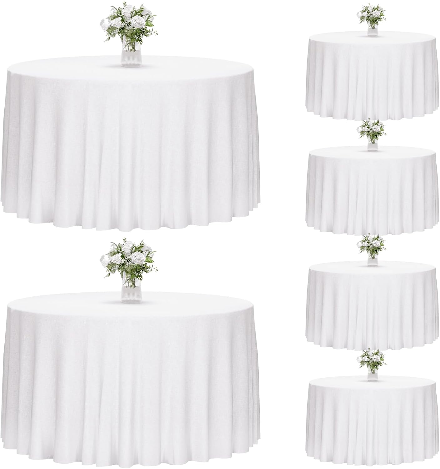 Detalle de Fixwal 6-Pack White Round Tablecloth, 120-Inch - Premium Polyester, Washable and Fade-Resistant