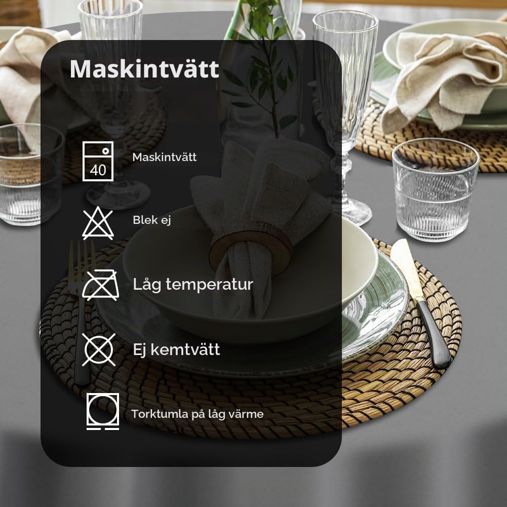 Detalle de AUAUY rund duk 120 cm i grå polyester, vattenavvisande och tvättbar