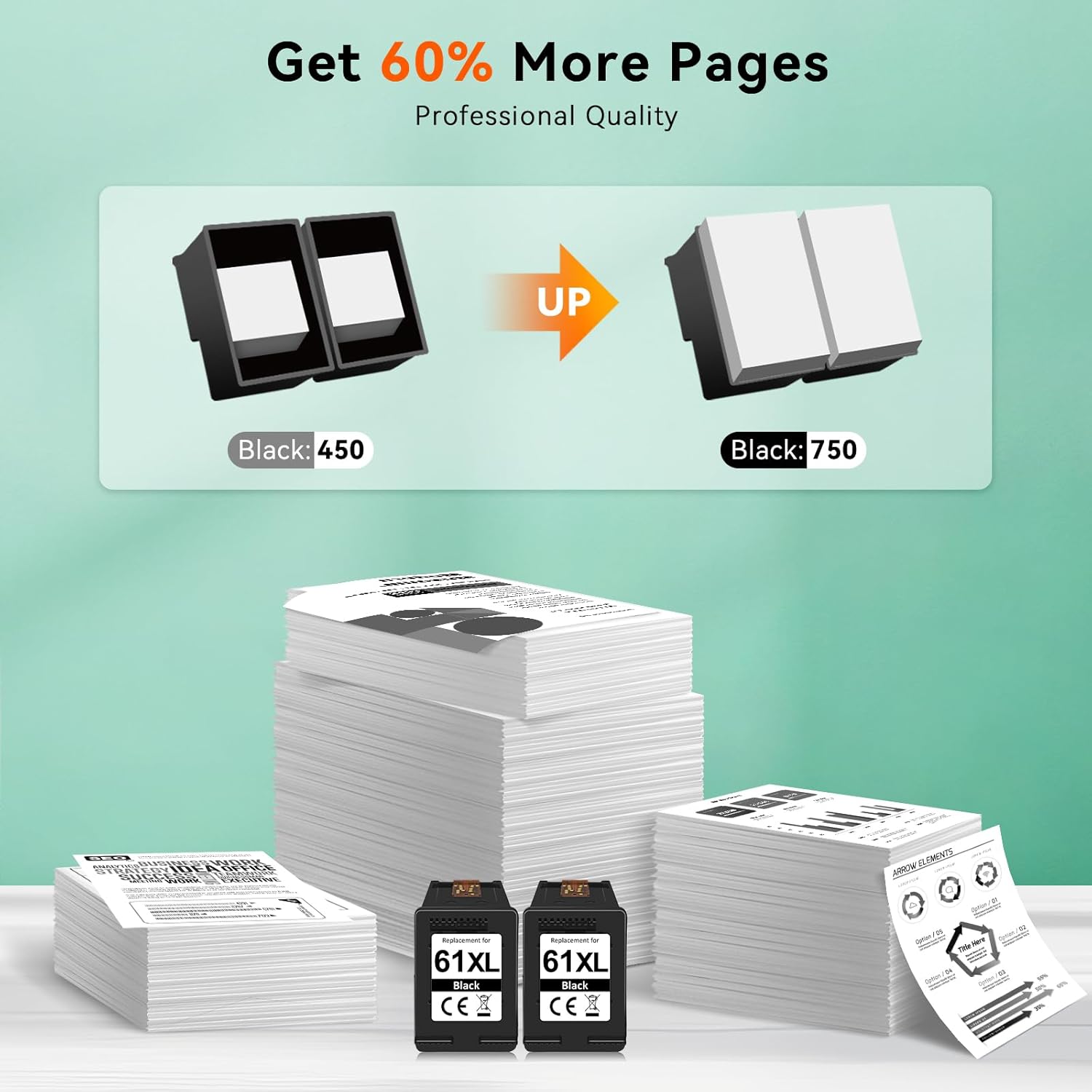 Thumbnail 2 de Printer Ink 61XL Black 2-Pack 750 Pages