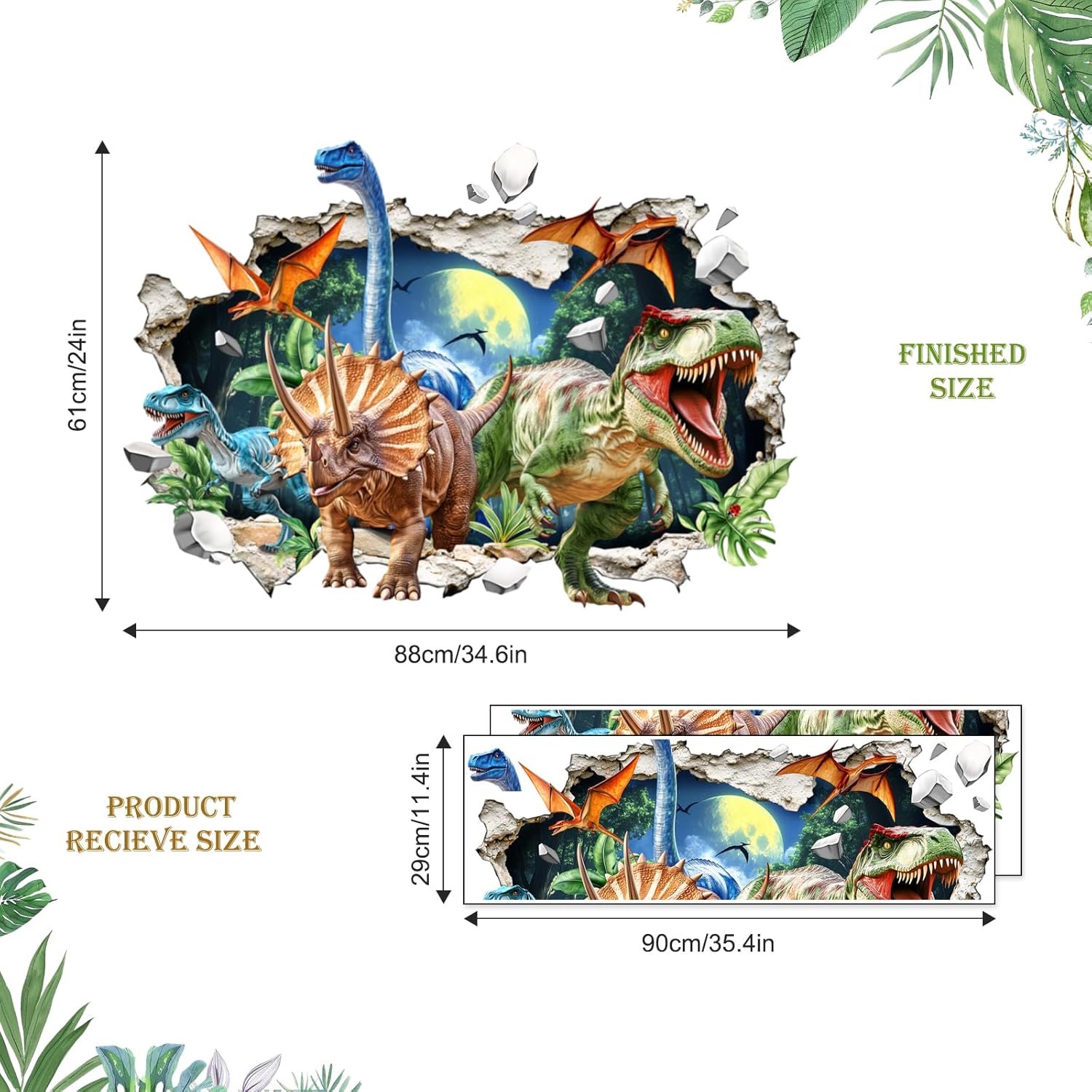 Detalle de Supzone Wandtattoo Dinosaurier 3D XXL – Dino-Tyrannosaurus Rex & Triceratops als Wandaufkleber