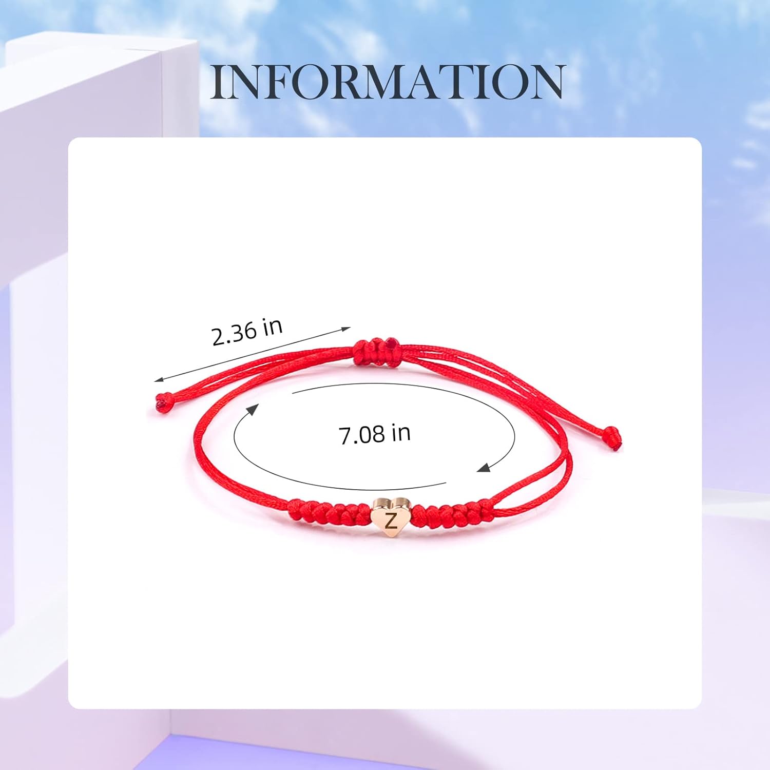 Thumbnail 1 de Initial E Heart Charm Bracelet – Red Adjustable Rope Bracelet for Women, Men & Teens