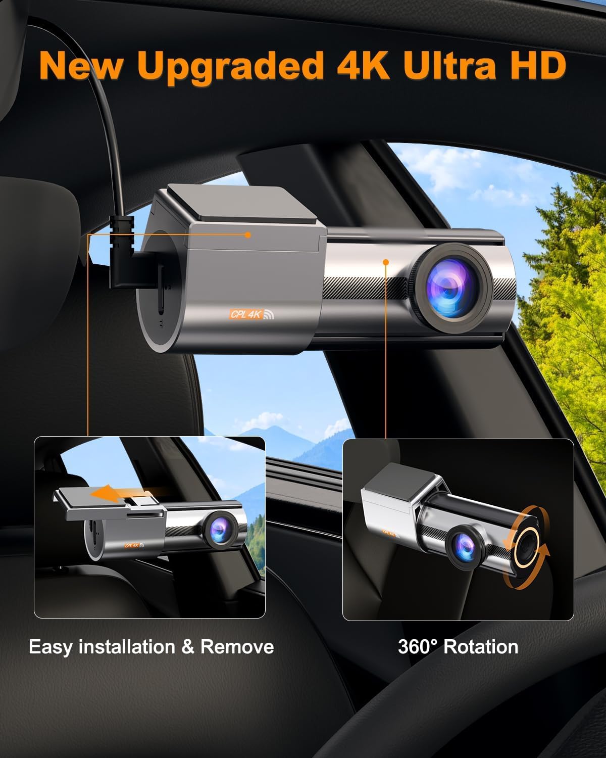 Detalle de POYBPCY Dashcam Auto Vorne – przednia kamera samochodowa 4K z Wi-Fi 5 GHz i CPL