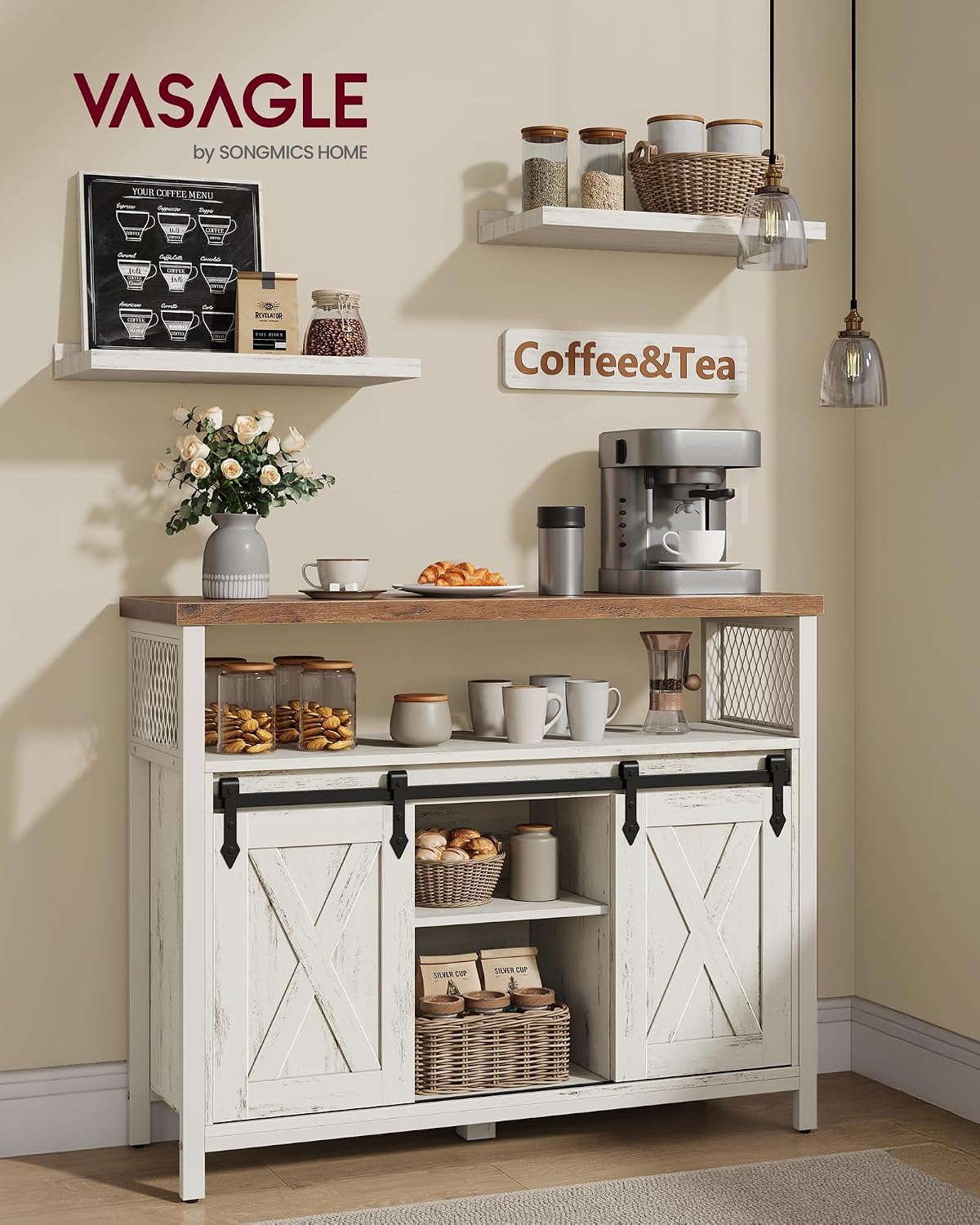 Detalle 2 de VASAGLE Daxton LSC092W01 dressoir met schuifdeuren en verstelbare legplanken