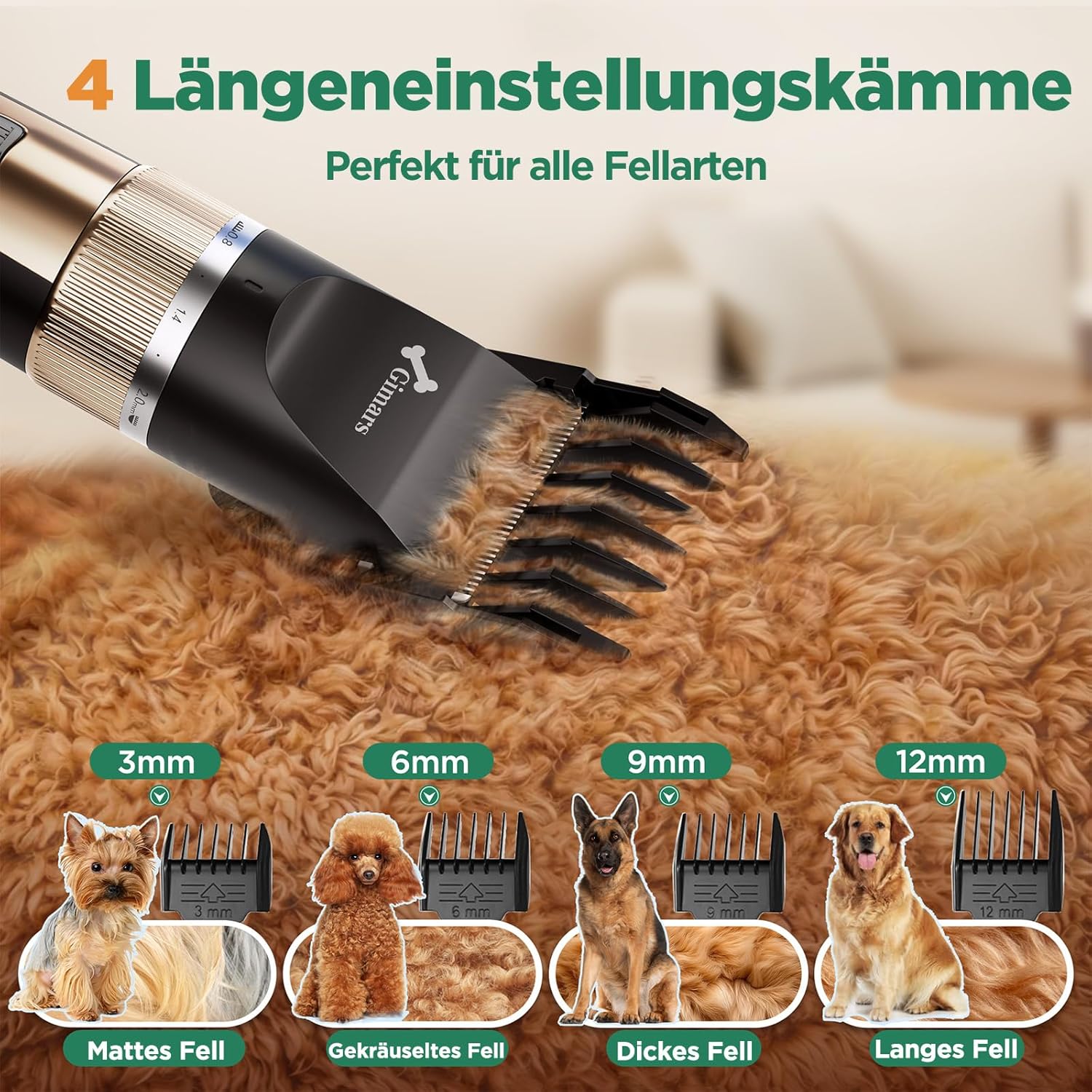 Thumbnail 5 de Gimars 4-in-1 Hundeschermaschine Set (4 Geschwindigkeiten, USB-aufladbar, leise) – mit Hunde Trimmer
