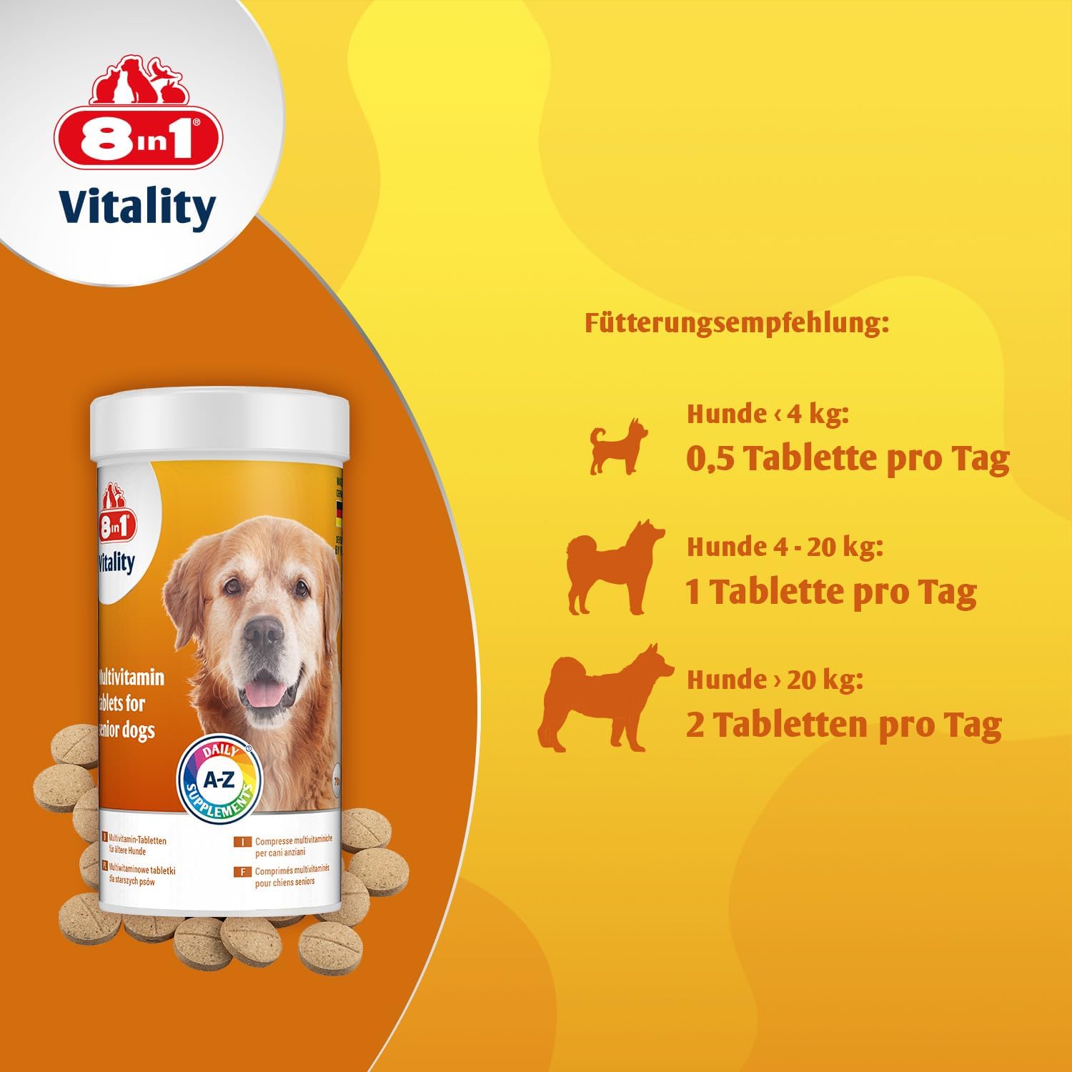 Detalle de 8in1 Multivitamin Tabletten Senior – Nahrungsergänzung für ältere Hunde (70 Tablets)