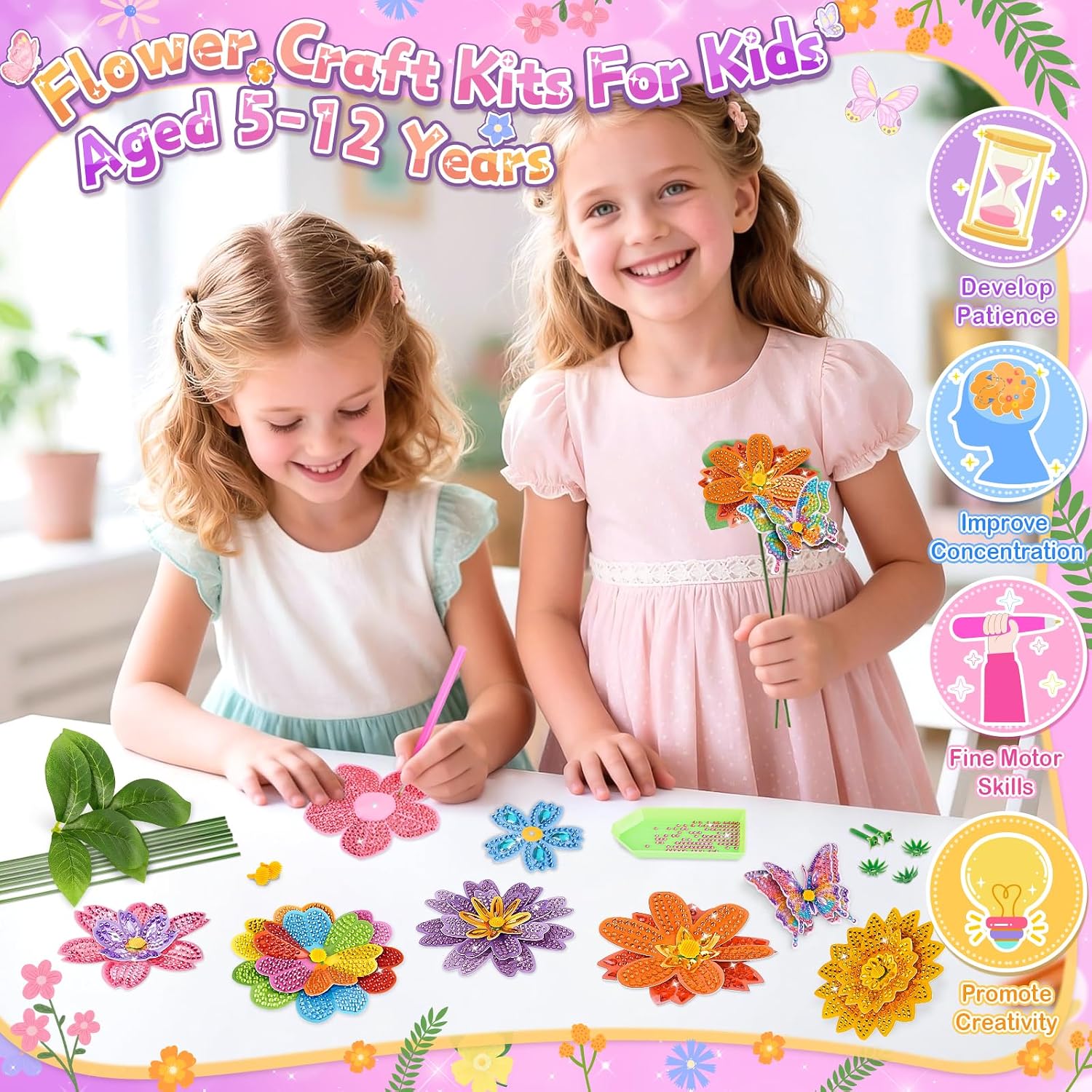 Detalle 2 de Craft Kits for Kids: Diamond Art Flower Painting Kit for Ages 5–12
