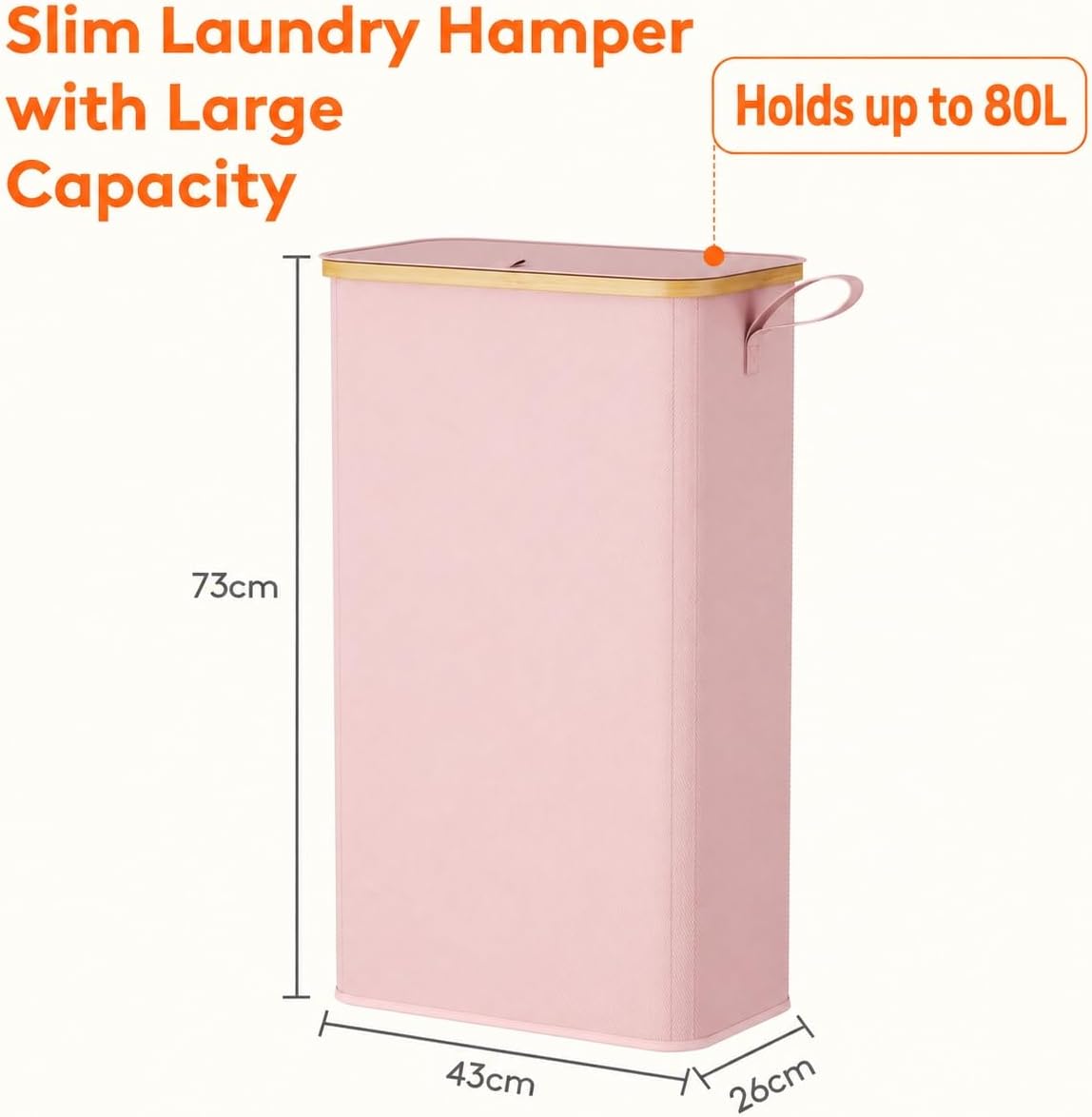 Detalle de Lifewit LH23177.03PI.V1.M01 Slim Laundry Basket, Pink, with Lid