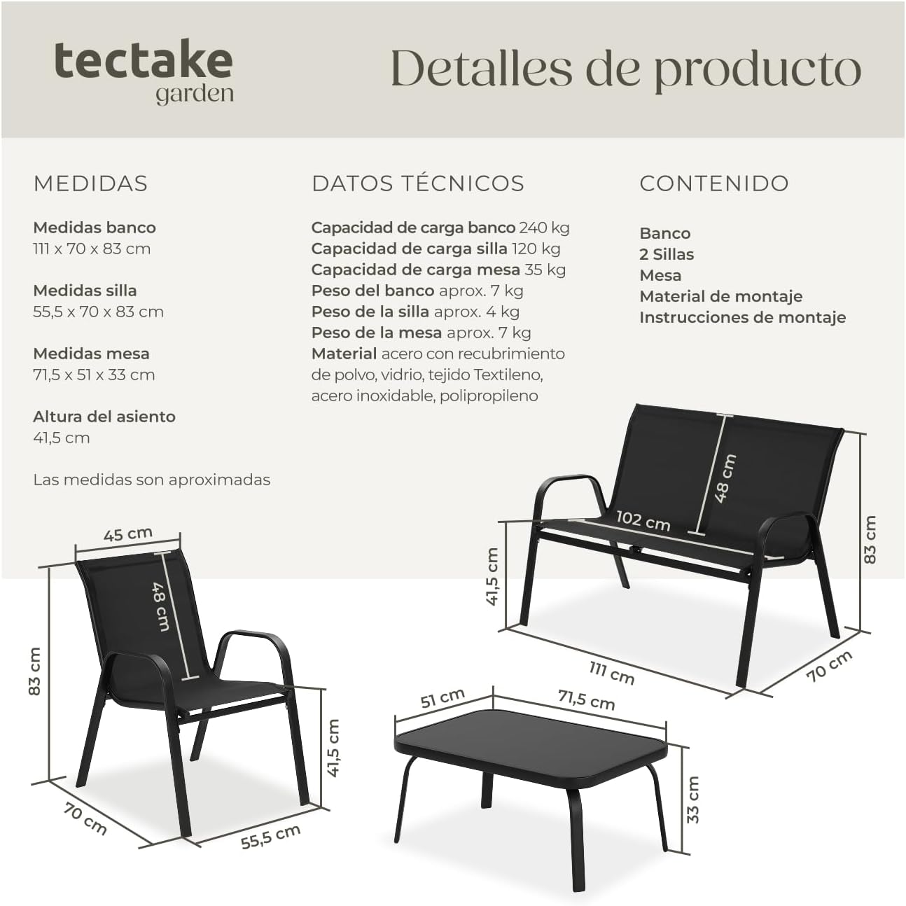 Thumbnail 5 de TecTake Conjunto jardín para 4 personas