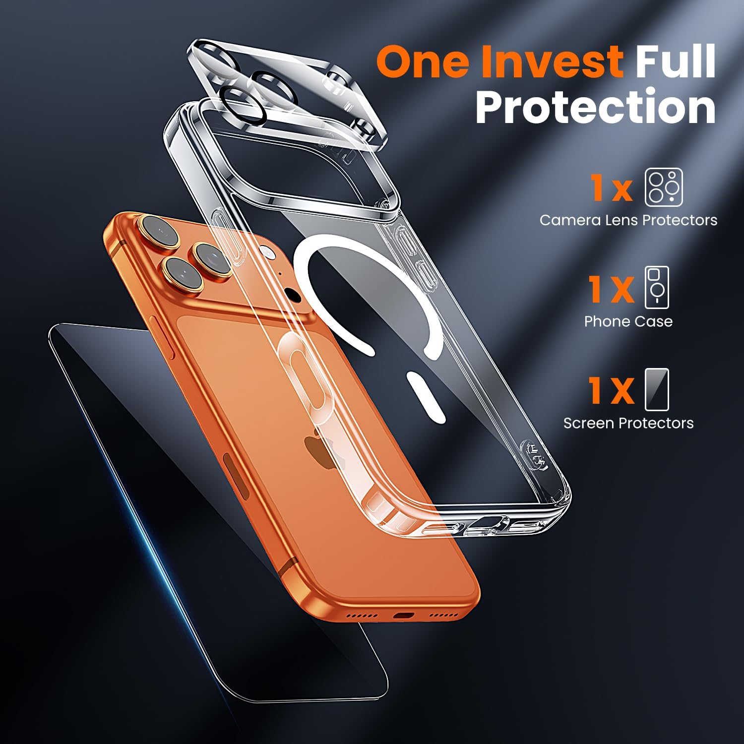 Thumbnail 1 de toushion 3-in-1 Clear iPhone 17 Pro Case (6.3-inch) + Tempered Glass Screen Protector + Camera Lens Protector (MagSafe compatible)