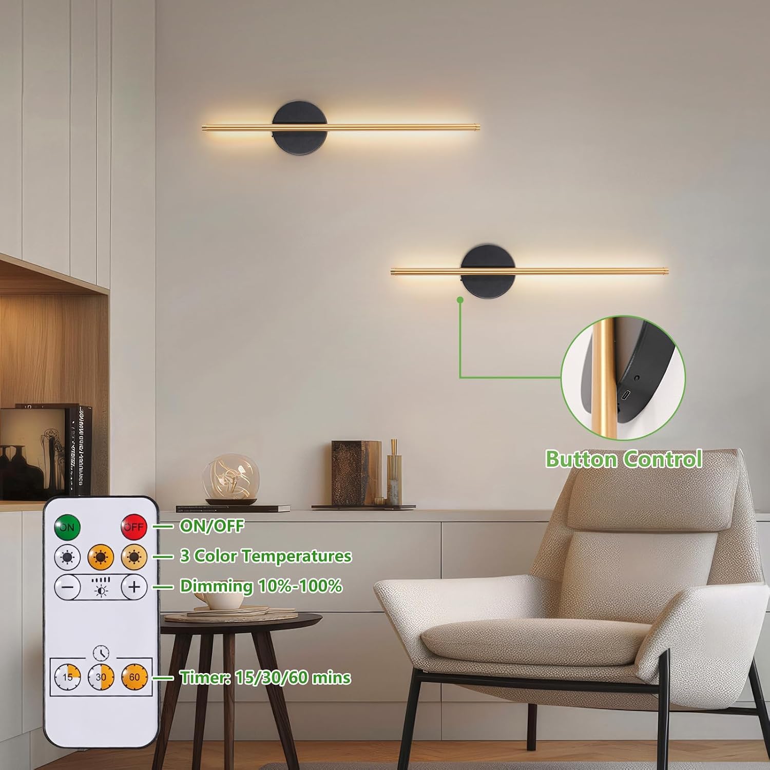 Thumbnail 4 de Kimjo 60cm Battery Wall Lights 4400mAh