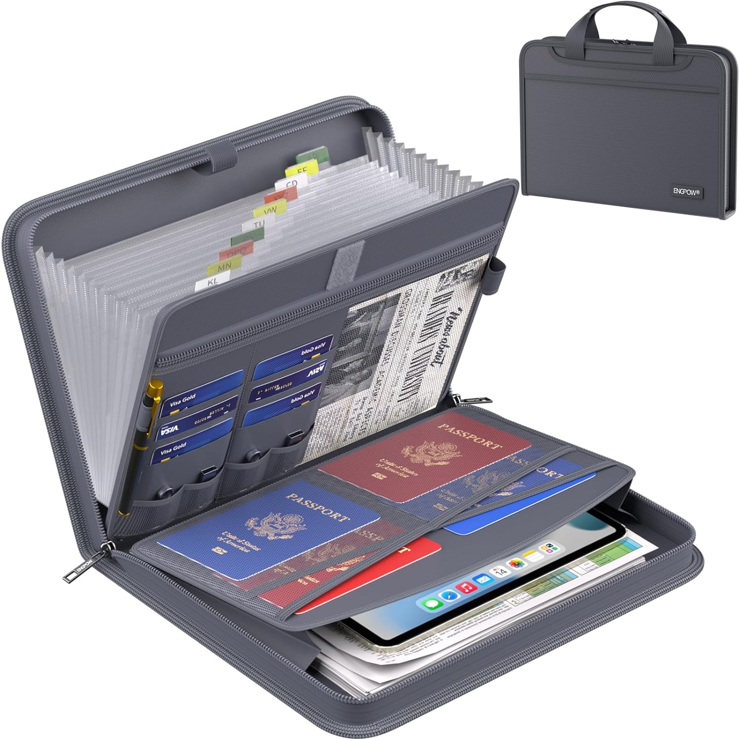 Detalle de ENGPOW EG082 Accordion File Organizer, 13 Pockets, A4, Fire- and Water-Resistant