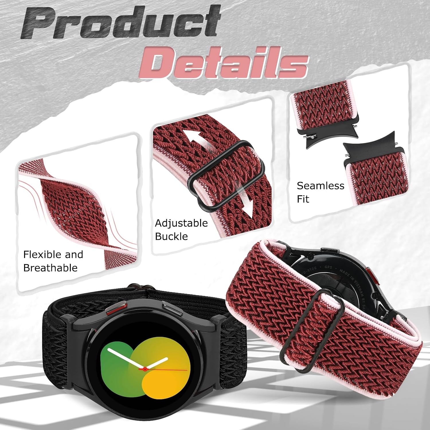 Detalle de Yunshare stretch nylon solo loop elastic watch straps for Samsung Galaxy Watch (40–47mm compatible models)